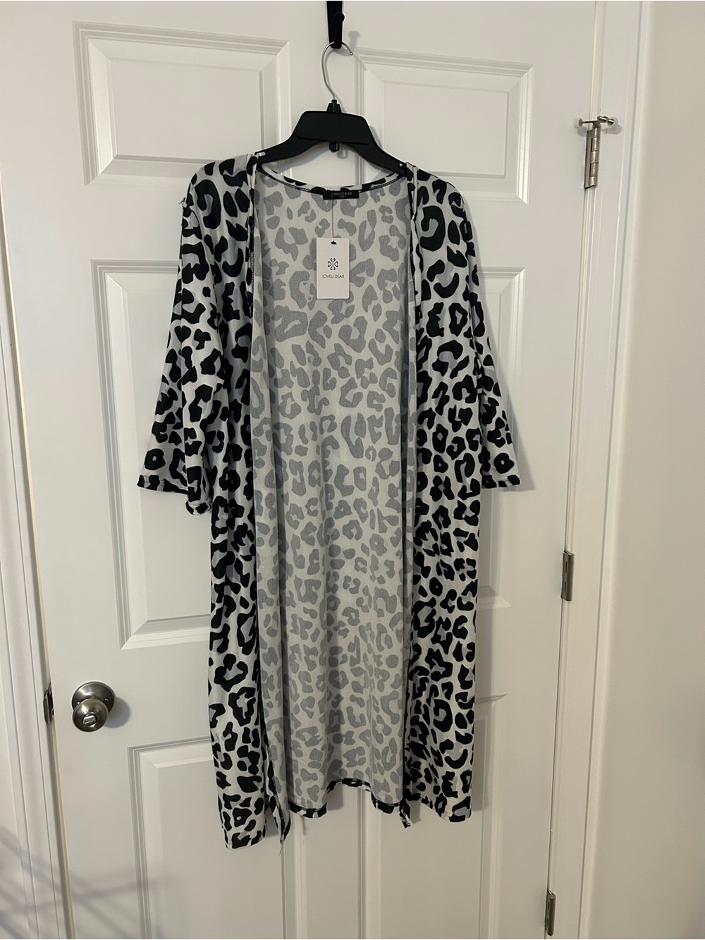 Light Gray & Black Leopard Print Open-Front Cardigan NWT